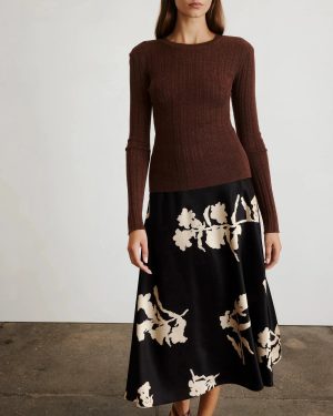 Crew Neck Kayden Knit Top Chocolate Melange