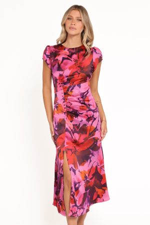 Lisbeth Midi Dress – Magenta Floral