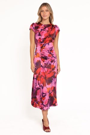 Lisbeth Midi Dress – Magenta Floral