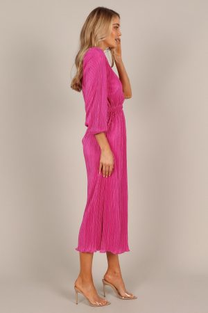 Pontee One Shoulder Pleated Midi Dress – Orchid